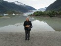 Linda on the beach for the glacier runoff